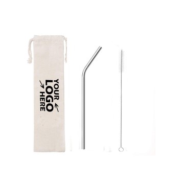 Silver Drinking Straws Set with Cleaning Brush